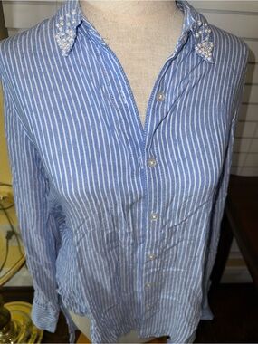 Francesca Blue Striped Pearl-Collar Men’s Shirt